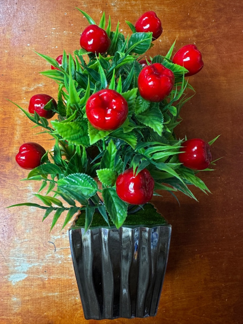 Artificial Red Apple Topiary in Black Planter - Decorative Home Accent
